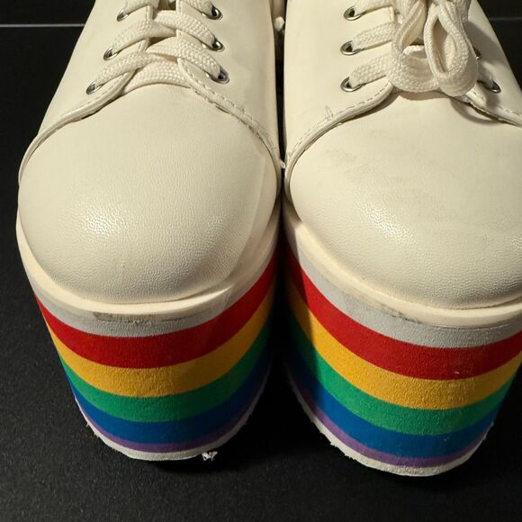 Hot Topic White Rainbow Platform Sneakers Women's Size 8 Pride Festival Y2K Goth - Picture 4 of 8